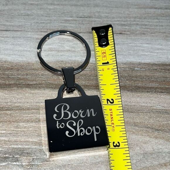 Born To Shop Engraved Keychain Silver Tone Shopping Bag Classic Core Giftables ￼ - Picture 5 of 6